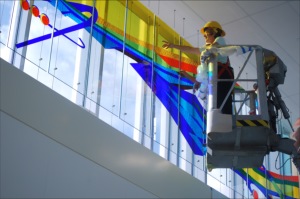 Charlotte on lift at Whitewater installation